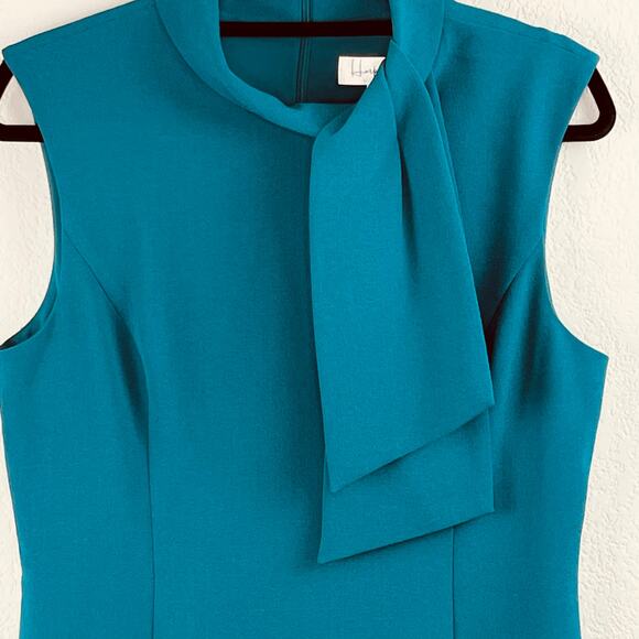 Harper Rose Teal Career Back Vent Sleeveless Tie Neck Sheath Mini Dress 12 NWOT - Picture 6 of 13